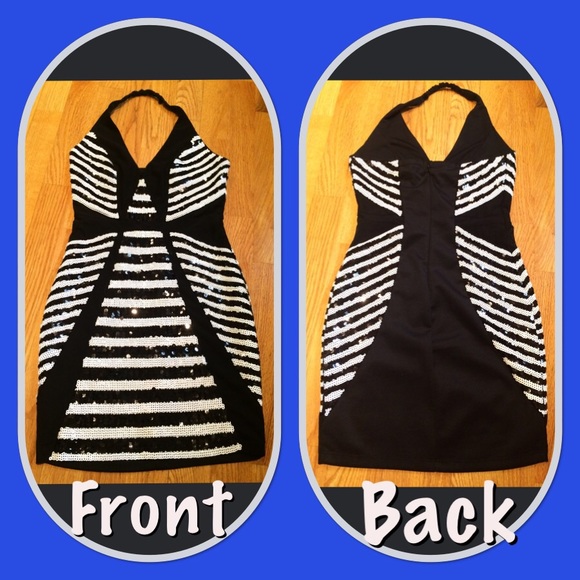 Bebe black & white sequin mini dress