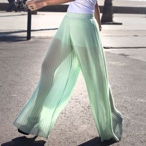 Zara sheer wide leg pants in mint green , SZ M