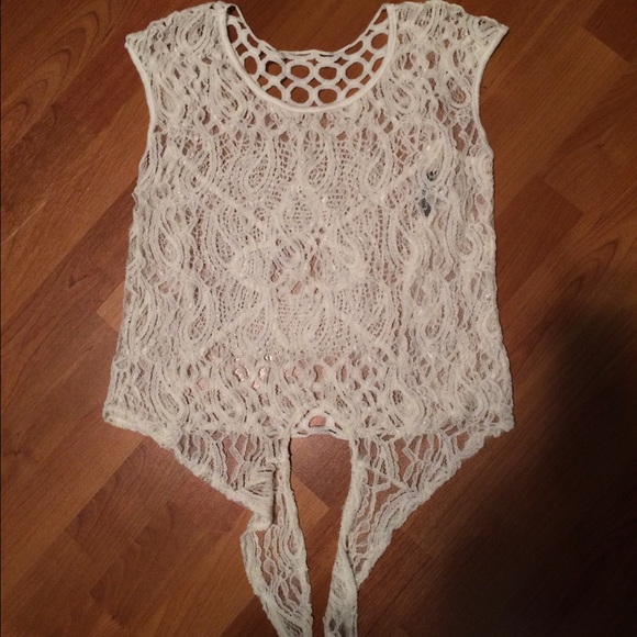White lace tie up shirt