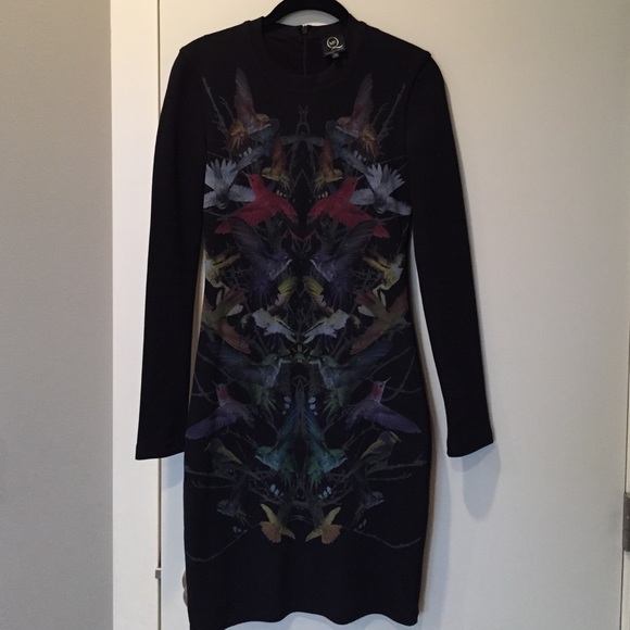 McQ Alexander McQueen Bird Motif Black Dress