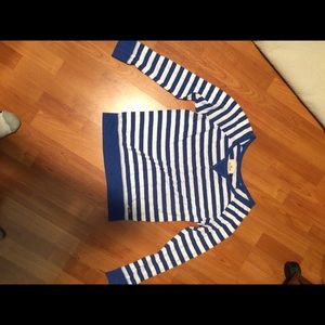 Long sleeve blue and white striped Hollister top