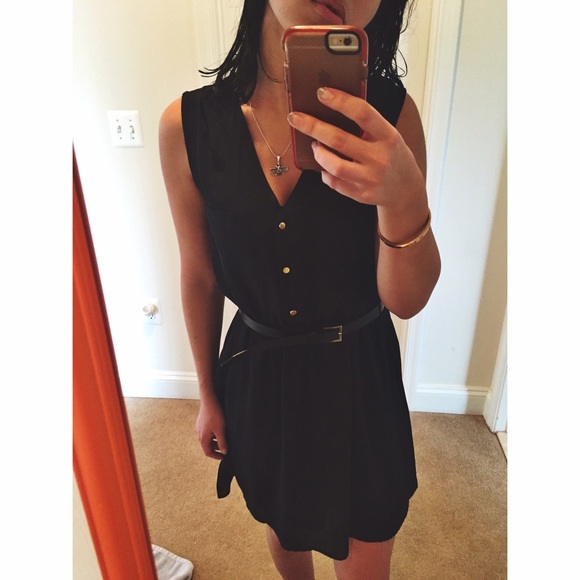 H&M size 6 black gold button loose dress w pockets