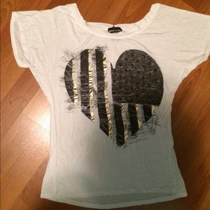 White, black and gold Wet Seal top