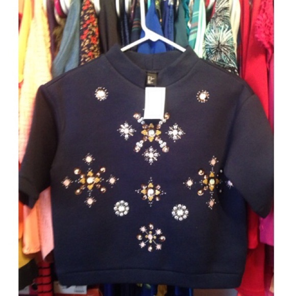 H&M Beaded Sweatshirt (Dark Blue) Brand New