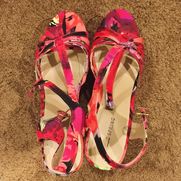Pink Floral Wedge Sandals