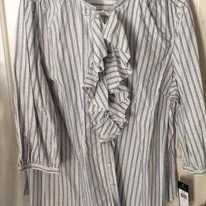 Ralph Lauren cream/blue pin strip ruffle blouse
