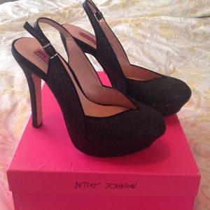 Betsey Johnson Dizzy Black Glitter Heels