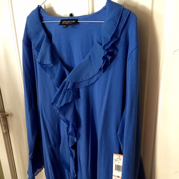 Jones New York Blue Ruffle Top - Picture 2 of 3