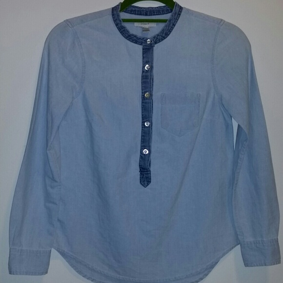J.Crew collarless popover oxford
