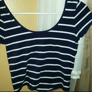 Cropped blue/ white striped top