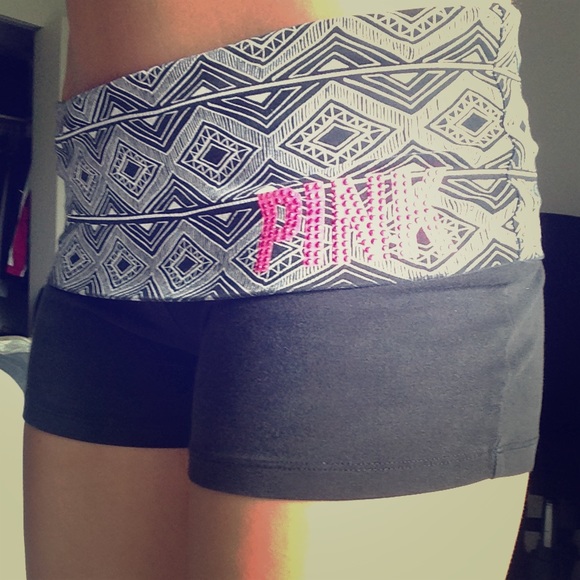 VS PINK Aztec Tribal Pink Rhinestone Yoga Shorts