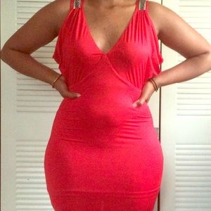 Bebe red silky dress with strap detail