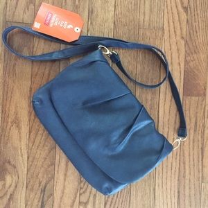Blue crossbody bag.