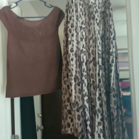 2 piece crocheted shirt with animal print skirt