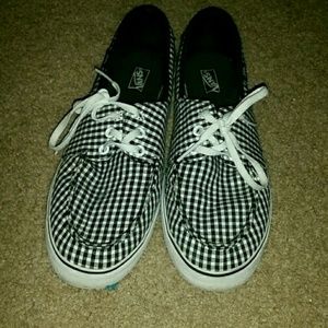 Black and white plaid tie loafers from vans