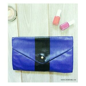 Blue and Black Colorblock Envelope Clutch