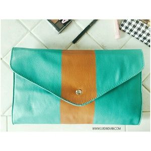 Turquoise & Light Brown Colorblock Envelope Clutch
