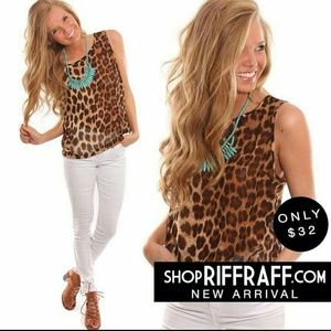 Leopard tank top and floppy fedora black