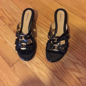 Black patent leather sandals