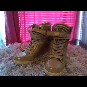 Metallic Gold Wedge Sneakers