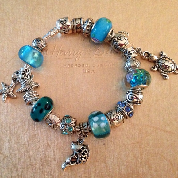 Sterling silver pandora style charm bracelet