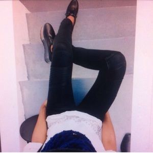 LF STORES CARMAR BLACK WAXED MOTO JEANS