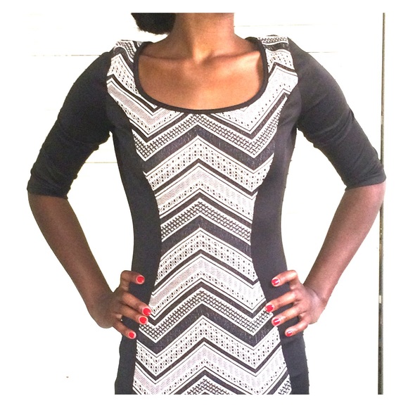 Black and white BODYCON tribal print dress