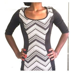 Black and white BODYCON tribal print dress