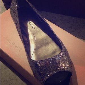 Silver open toe flats