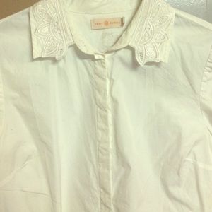 Tory Burch white embroidered button up shirt
