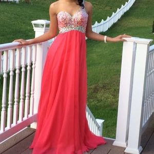 A-line, One shoulder Pink Bejeweled Prom Dress