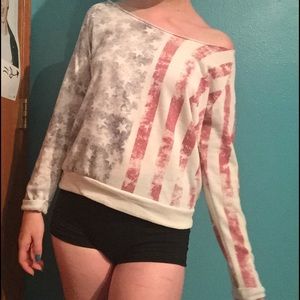 American Flag off-the-shoulder sweater