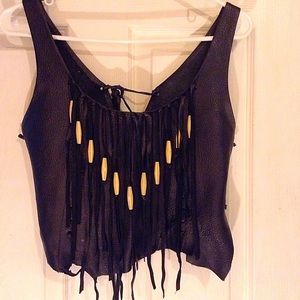 Vintage Genuine Fringe Leather Bra Top