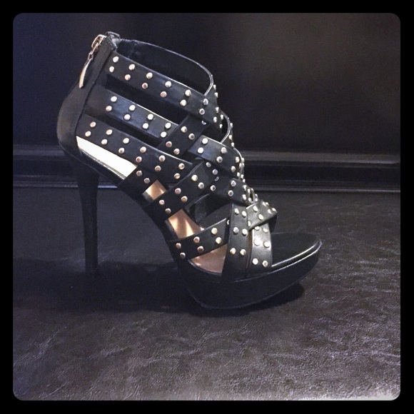 Aldo Black Gold-Studded Sandals