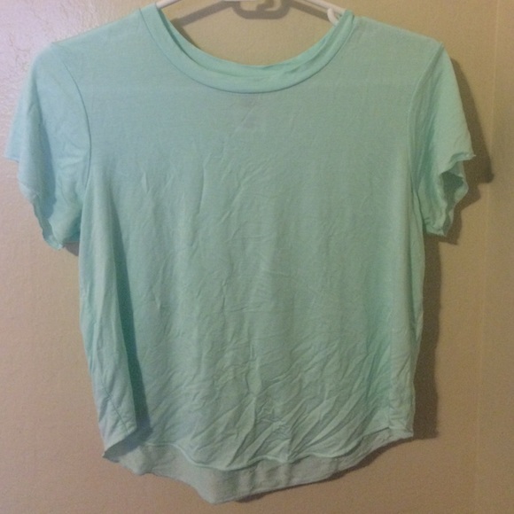 Pale Aqua Cropped T-Shirt with Scooped Hem