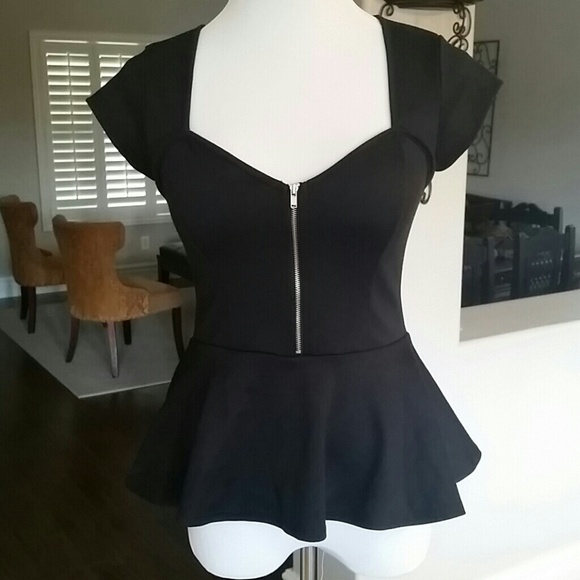 Nasty Gal Tops - SOLEMIO BLACK PEPLUM BLOUSE