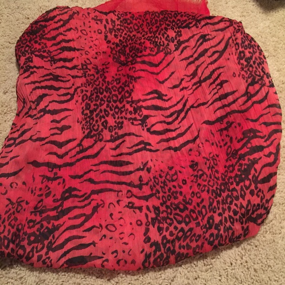 Red animal print sheer scarf. Never worn. - Picture 2 of 2