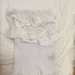 White guess frilly strapless top