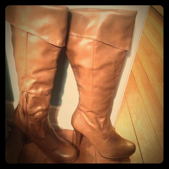 Knee length camel colored boots