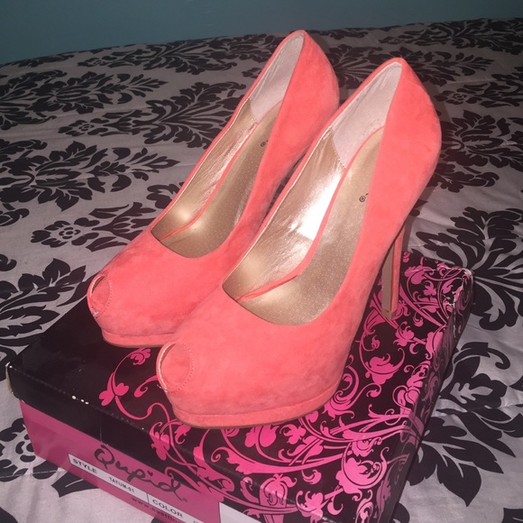 Coral suede heels