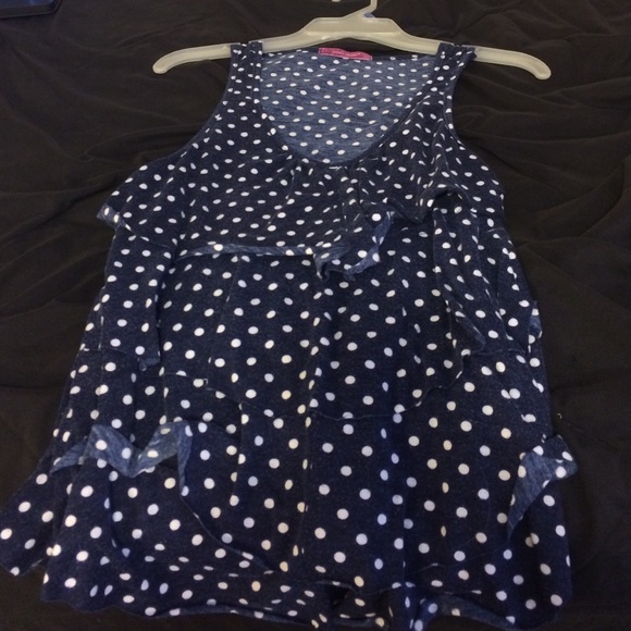Dark blue ruffled polka dot tank top! - Picture 1 of 3