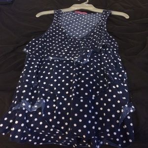 Dark blue ruffled polka dot tank top!