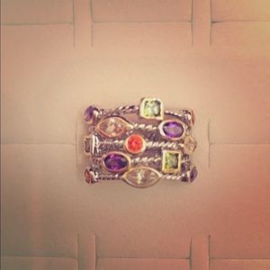 Stacked colorful gems, ring