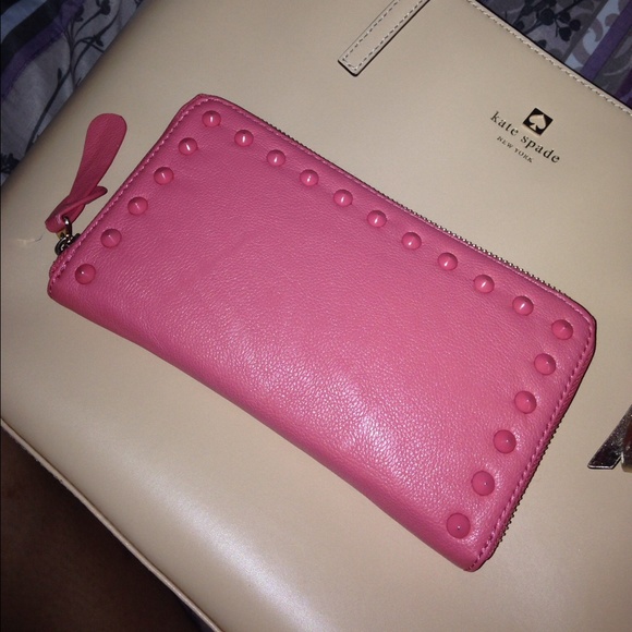Studded Coral Zip around wallet