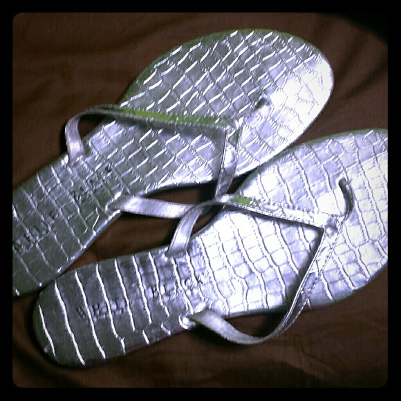 White House Black Market Silver Flip Flops