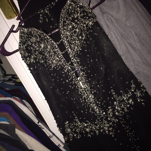 black sequin prom dress