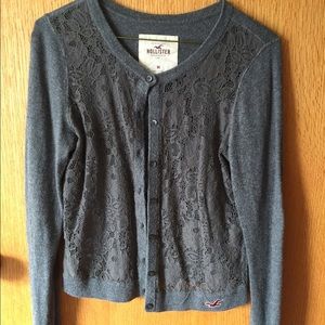 Grey Hollister Floral Lace Cardigan