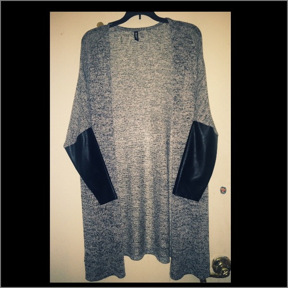 Cardigan with leather sleeves