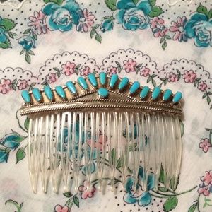 ❤ Vintage Sterling & Turquoise Hair Comb
