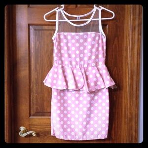 Polka Dot Pink Peplum Dress